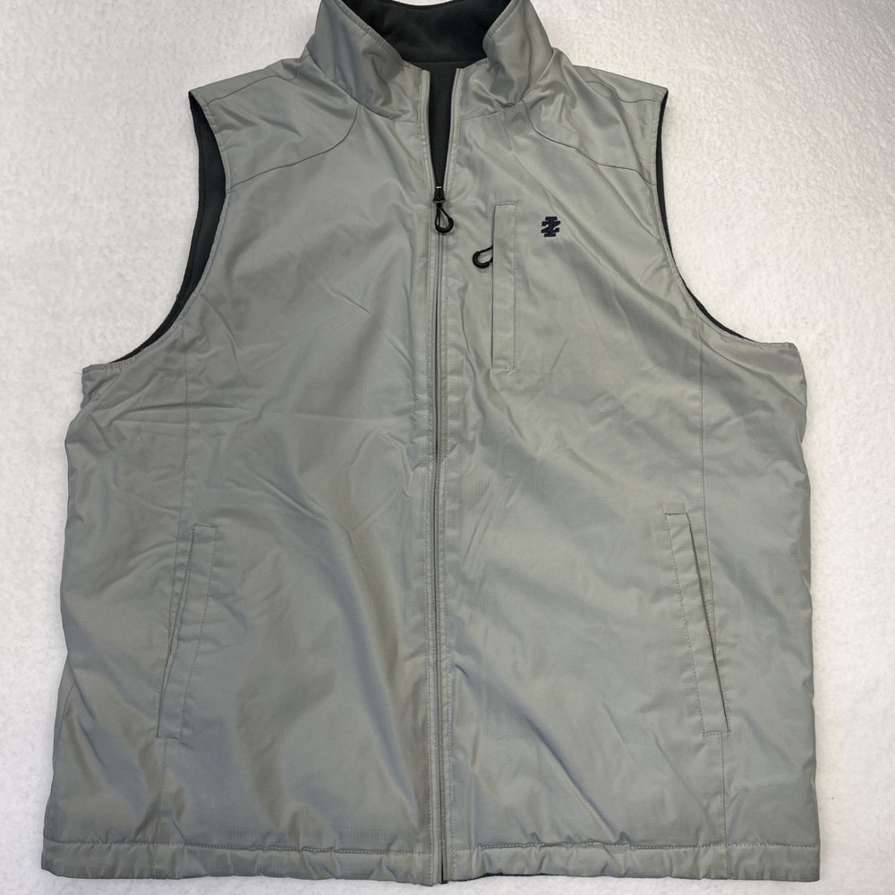 IZOD Mens Ripstop Fleece Lined Full Zip Vest Gray Mock Neck Pocket XL